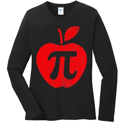 Apple Pi Day Funny Math Nerd Pie Teacher 3.14 Ladies Long Sleeve Shirt