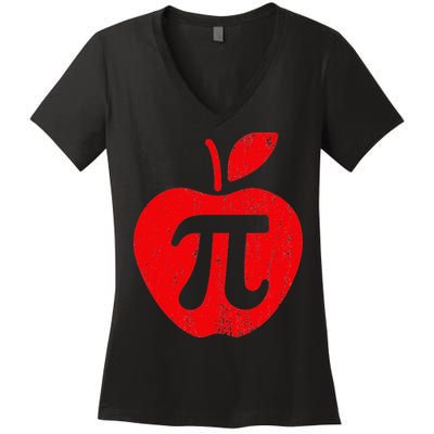 Apple Pi Day Funny Math Nerd Pie Teacher 3.14 Women's V-Neck T-Shirt