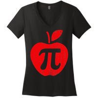 Apple Pi Day Funny Math Nerd Pie Teacher 3.14 Women's V-Neck T-Shirt
