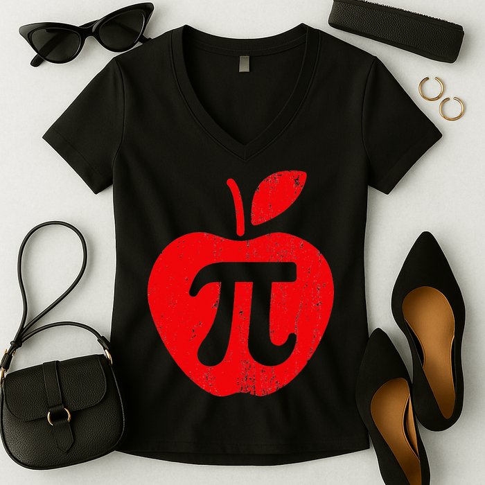 Apple Pi Day Funny Math Nerd Pie Teacher 3.14 Women's V-Neck T-Shirt