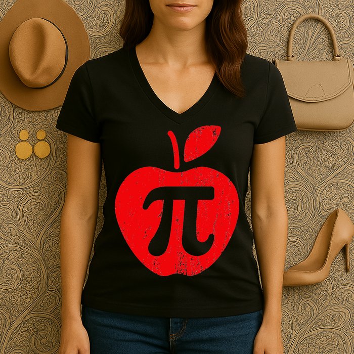 Apple Pi Day Funny Math Nerd Pie Teacher 3.14 Women's V-Neck T-Shirt