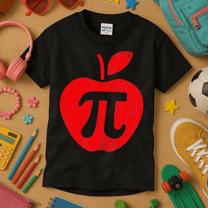Apple Pi Day Funny Math Nerd Pie Teacher 3.14 Kids T-Shirt