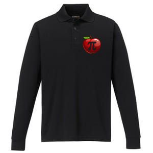 Apple Pi Day Great Gift Funny Math Nerd Pie Teacher 3 14 Gift Performance Long Sleeve Polo