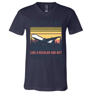 Aviation Pilot Dad Like A Normal Dad But Cooler Funny Pilot V-Neck T-Shirt