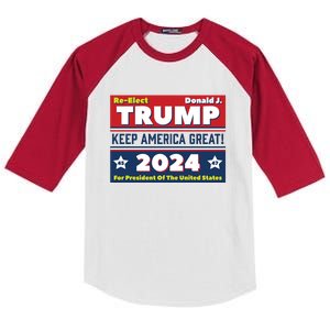 American President Donald Trump 2024 Keep America Great US Election Kids Colorblock Raglan Jersey