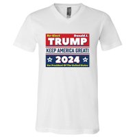 American President Donald Trump 2024 Keep America Great US Election V-Neck T-Shirt