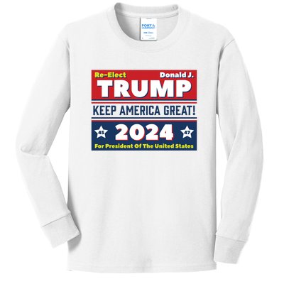 American President Donald Trump 2024 Keep America Great US Election Kids Long Sleeve Shirt