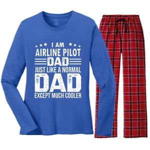 Airline Pilot Dad Irplane Airline Pilot Fathers Day Gift Women's Long Sleeve Flannel Pajama Set 