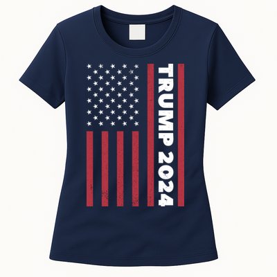 American President Donald Trump 2024 Flag US Election Womens T-Shirt