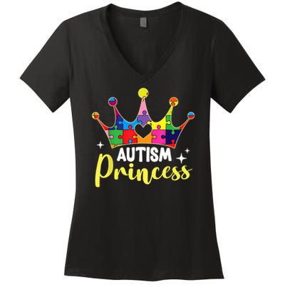 Autism Princess Daughter Autism Awareness Women's V-Neck T-Shirt