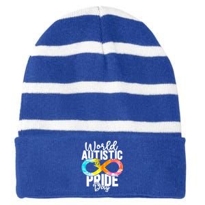 Autistic Pride Day Autism Awareness Cool Gift Striped Beanie with Solid Band