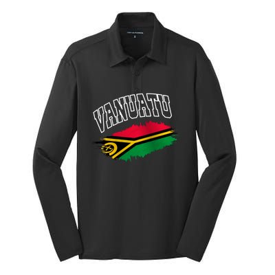 Athletic Patriotic Design Vanuatu Flag Silk Touch Performance Long Sleeve Polo