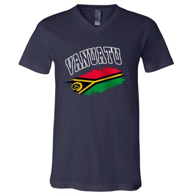 Athletic Patriotic Design Vanuatu Flag V-Neck T-Shirt