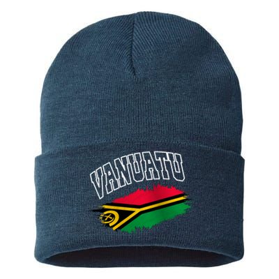 Athletic Patriotic Design Vanuatu Flag Sustainable Knit Beanie