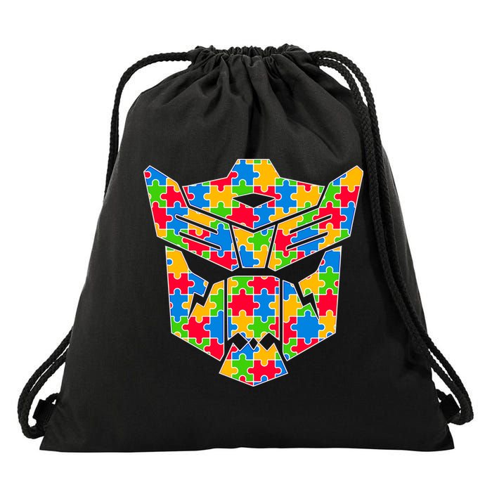 Autism Puzzle Dinobot Logo Drawstring Bag