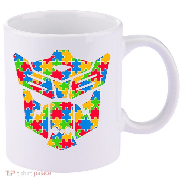 Autism Puzzle Dinobot Logo 11oz C Handle Ceramic Mug