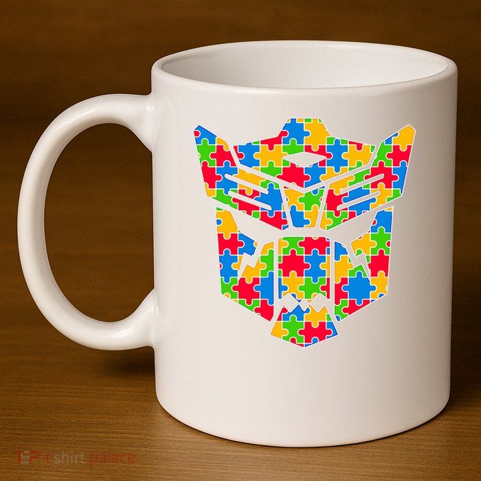 Autism Puzzle Dinobot Logo 11oz C Handle Ceramic Mug