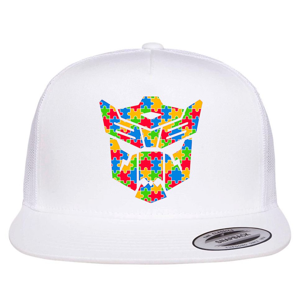 Autism Puzzle Dinobot Logo Flat Bill Trucker Hat