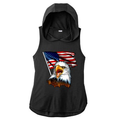 American Patriotic Eagle Flag Ladies PosiCharge Tri-Blend Wicking Draft Hoodie Tank