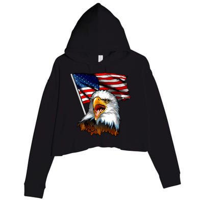 American Patriotic Eagle Flag Crop Fleece Hoodie