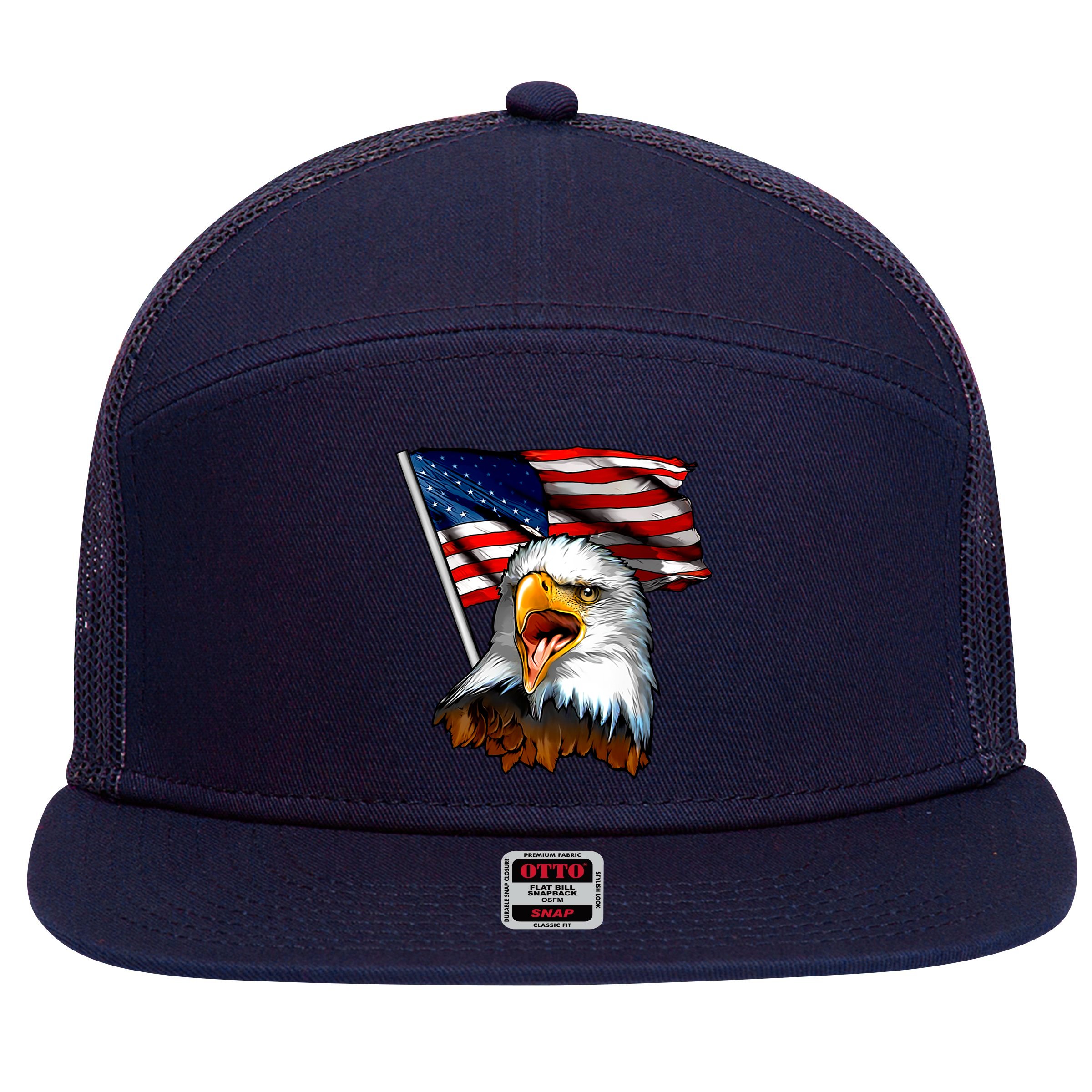 American Patriotic Eagle Flag 7 Panel Mesh Trucker Snapback Hat