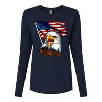 American Patriotic Eagle Flag Womens Cotton Relaxed Long Sleeve T-Shirt