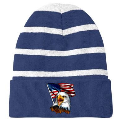 American Patriotic Eagle Flag Striped Beanie with Solid Band