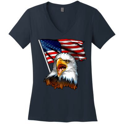 American Patriotic Eagle Flag Women's V-Neck T-Shirt