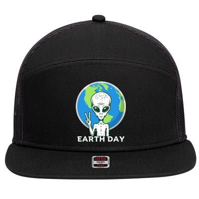 Alien Planet Earth Day April 22 Earth Day Cute Gift 7 Panel Mesh Trucker Snapback Hat