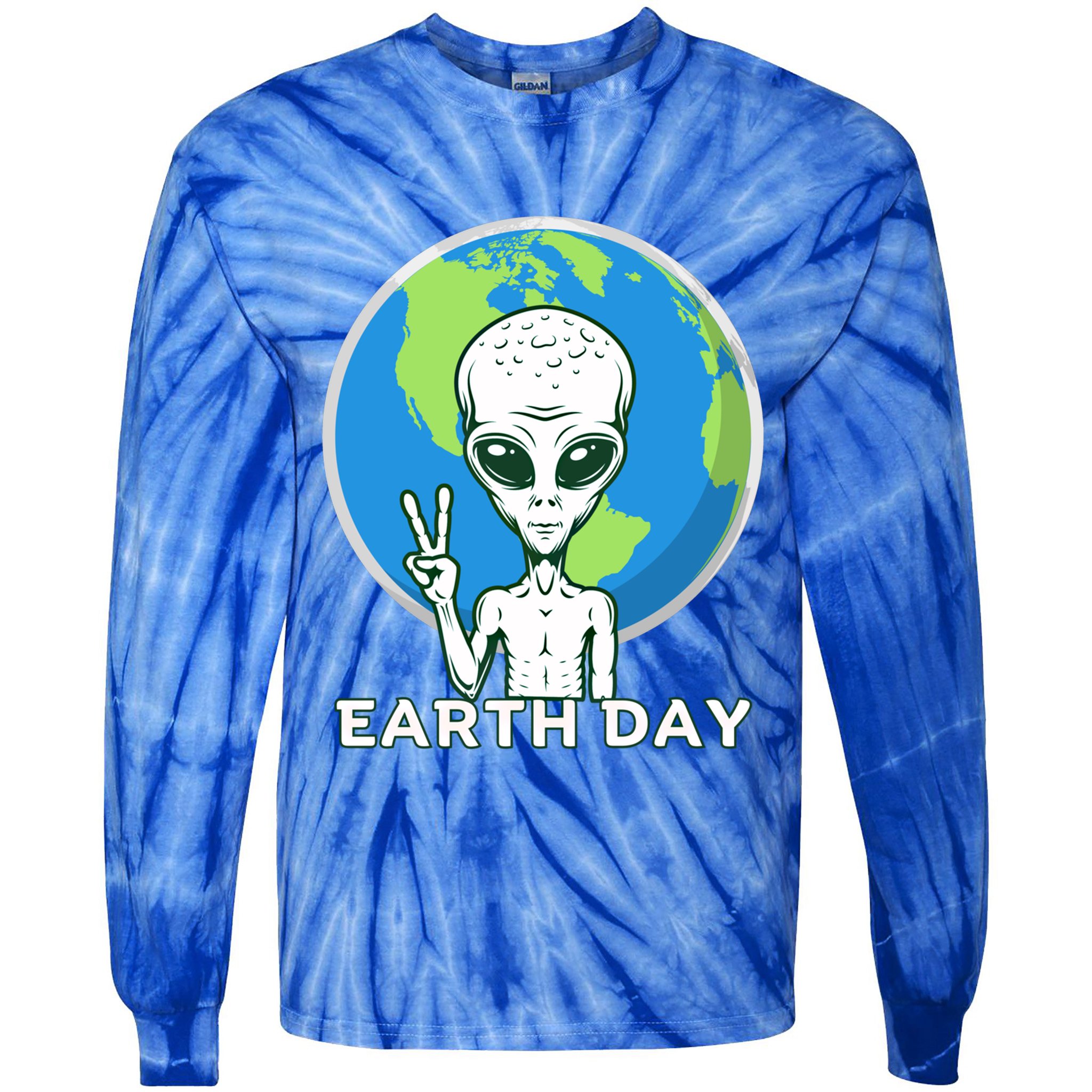 Alien Planet Earth Day April 22 Earth Day Cute Gift Tie-Dye Long Sleeve Shirt