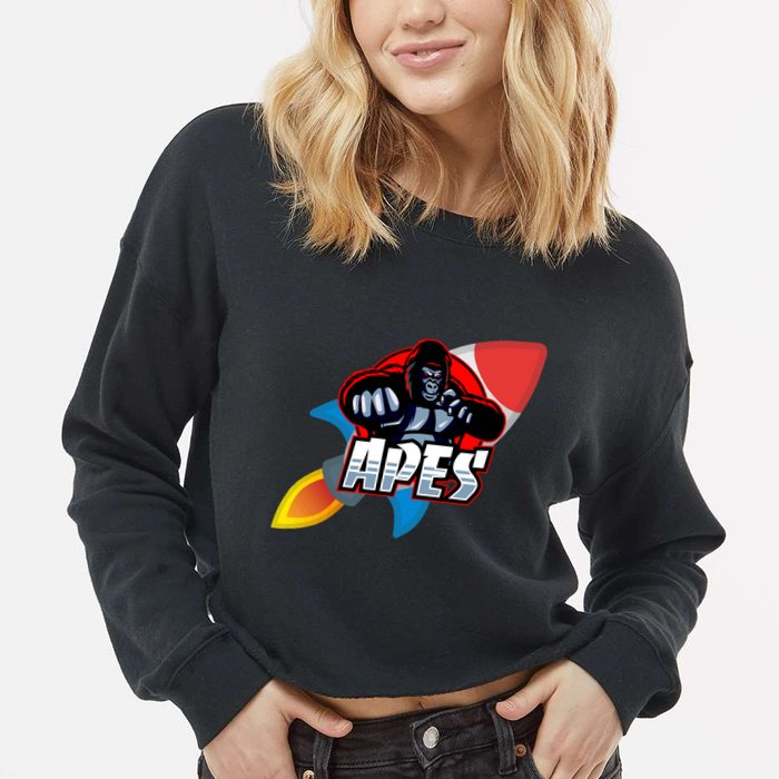 Apes To The Moon Cropped Pullover Crew
