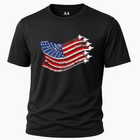 American Patriotic Fighter Jets Usa Flag Cooling Performance Crew T-Shirt
