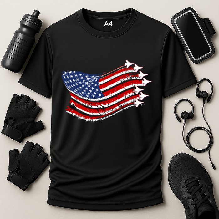 American Patriotic Fighter Jets Usa Flag Cooling Performance Crew T-Shirt
