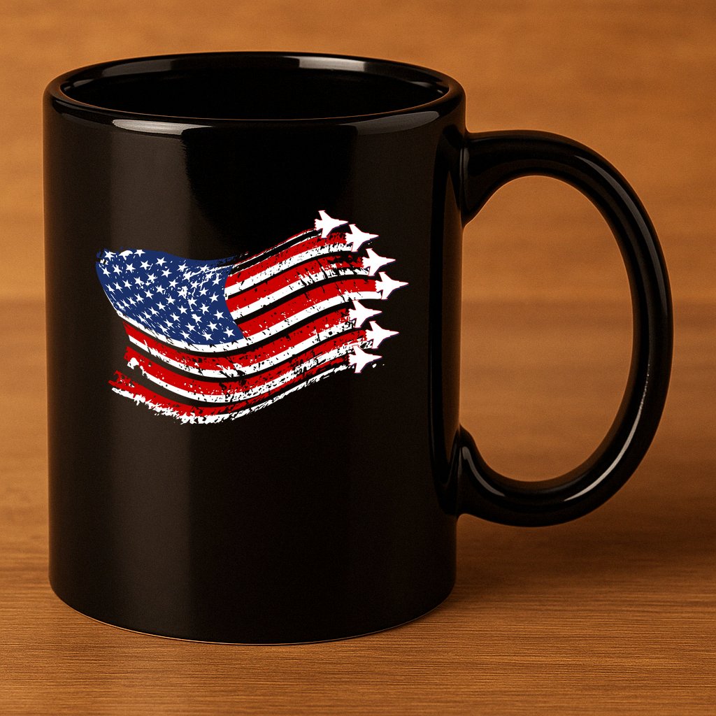 American Patriotic Fighter Jets Usa Flag 11oz C Handle Ceramic Mug