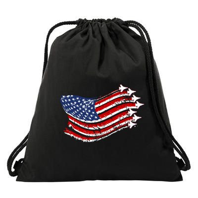 American Patriotic Fighter Jets Usa Flag Drawstring Bag