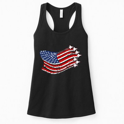 American Patriotic Fighter Jets Usa Flag Womens Tank Top