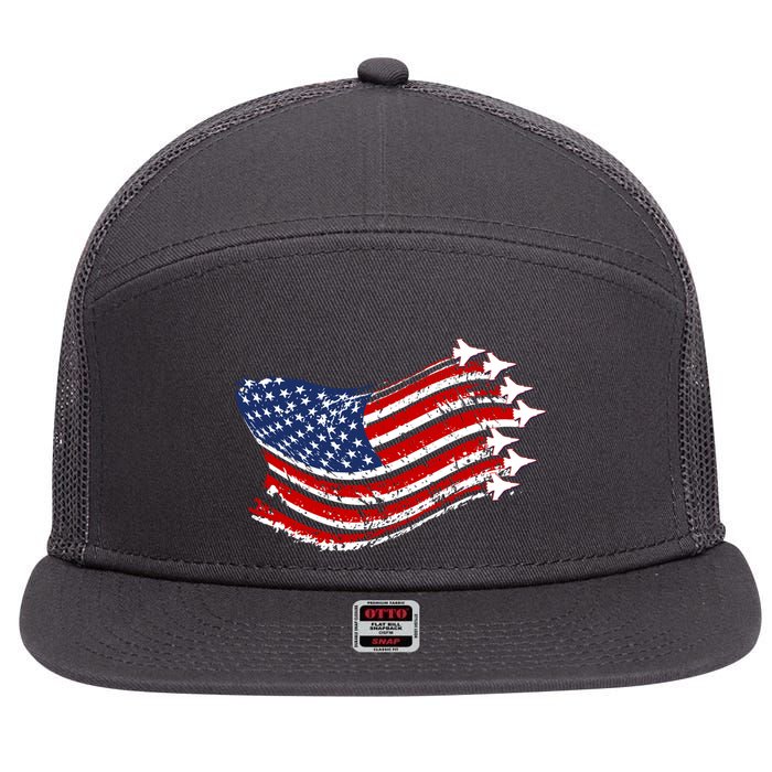 American Patriotic Fighter Jets Usa Flag 7 Panel Mesh Trucker Snapback Hat