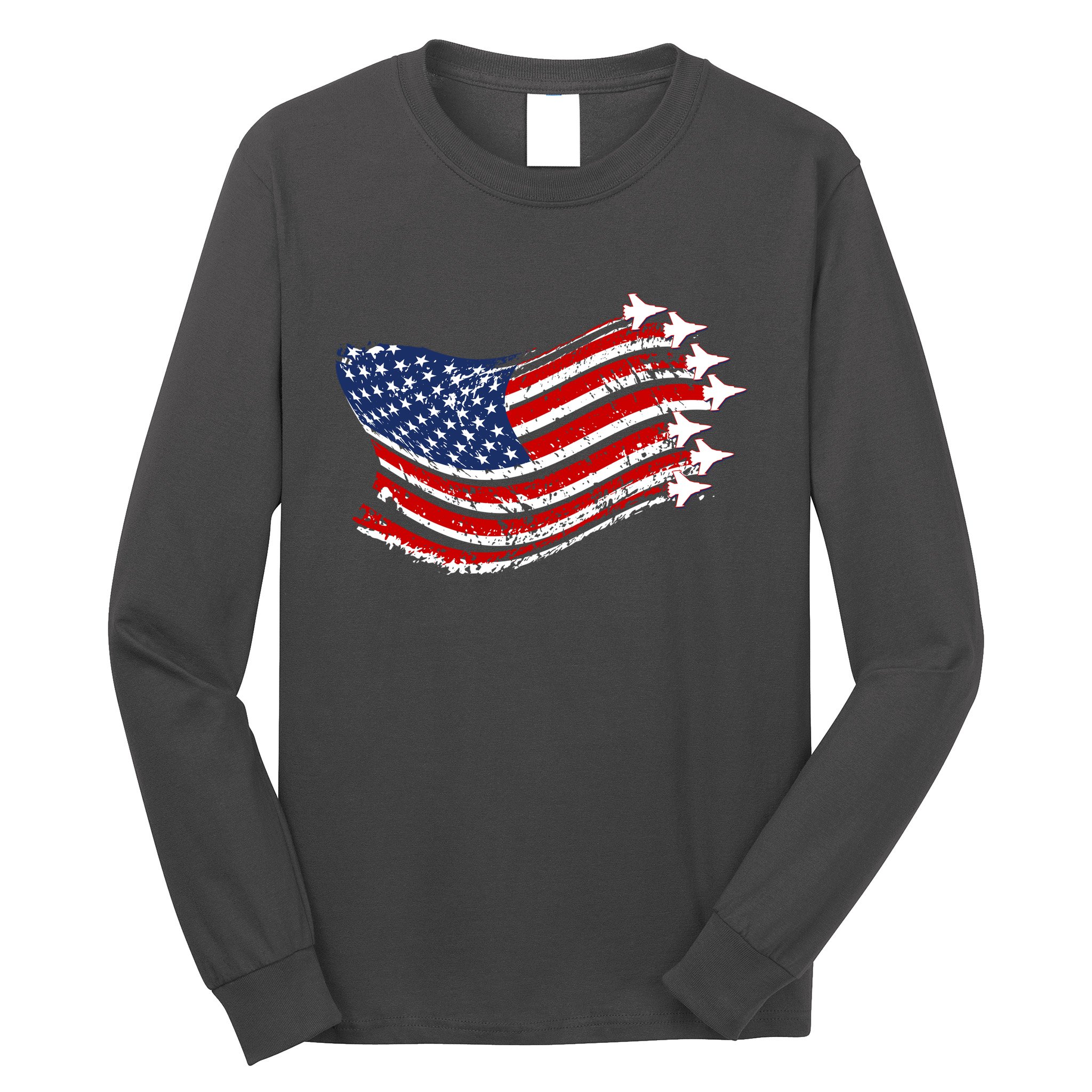 American Patriotic Fighter Jets Usa Flag Long Sleeve Shirt