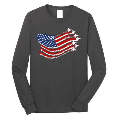 American Patriotic Fighter Jets Usa Flag Long Sleeve Shirt