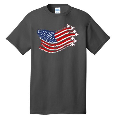 American Patriotic Fighter Jets Usa Flag Tall T-Shirt