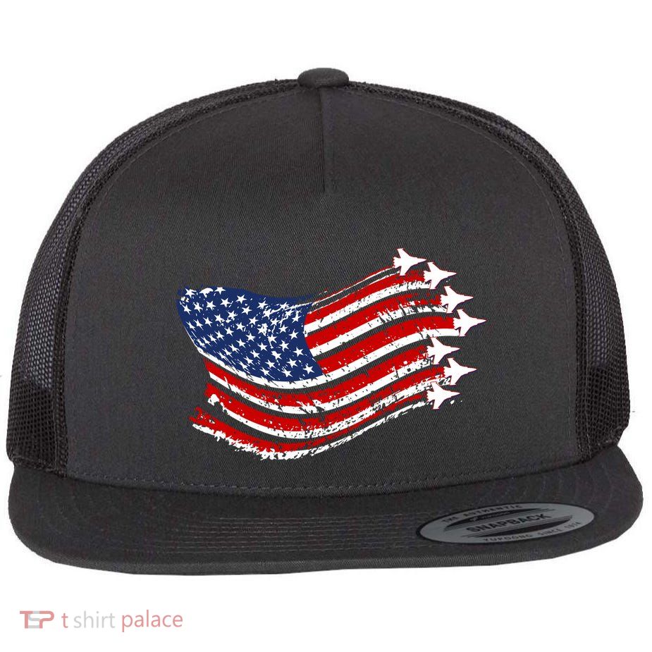 American Patriotic Fighter Jets Usa Flag Flatbill Hat
