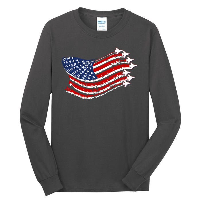 American Patriotic Fighter Jets Usa Flag Tall Long Sleeve T-Shirt