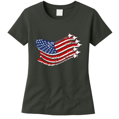 American Patriotic Fighter Jets Usa Flag Womens T-Shirt
