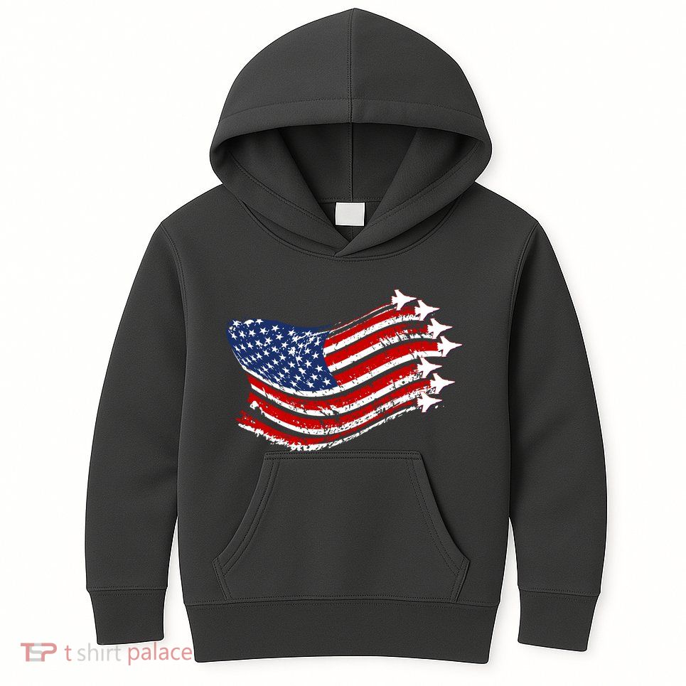 American Patriotic Fighter Jets Usa Flag Kids Hoodie