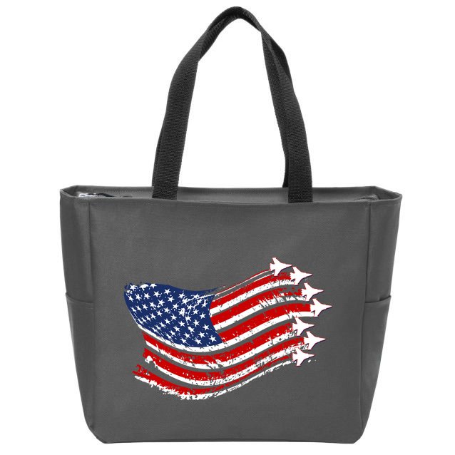 American Patriotic Fighter Jets Usa Flag Zip Tote Bag