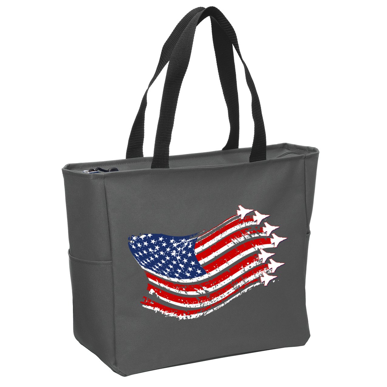 American Patriotic Fighter Jets Usa Flag Zip Tote Bag