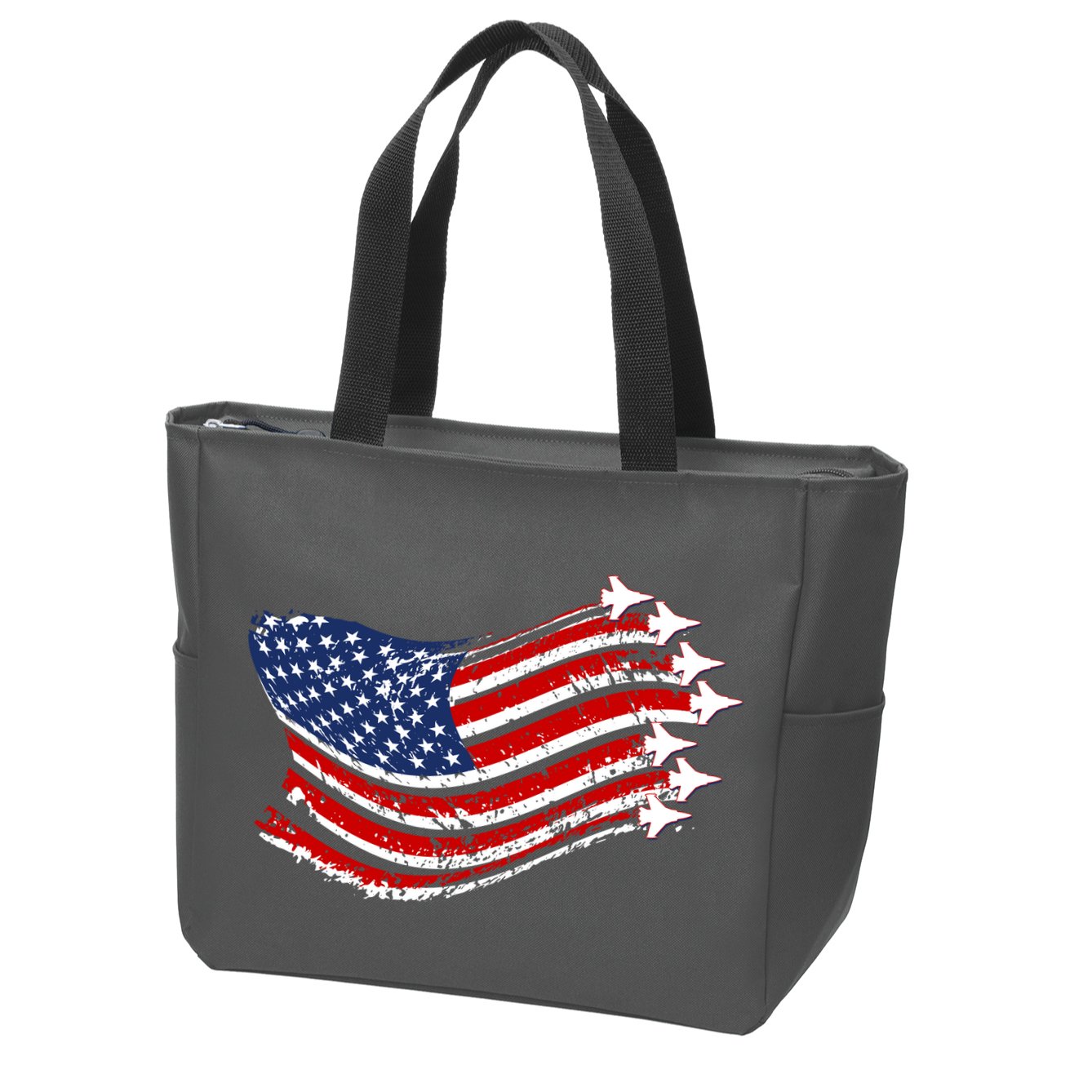 American Patriotic Fighter Jets Usa Flag Zip Tote Bag