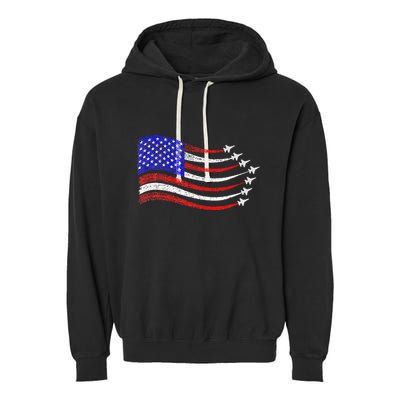 American Patriotic Fighter Jets Usa Flag Waving Garment-Dyed Fleece Hoodie