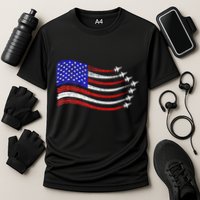American Patriotic Fighter Jets Usa Flag Waving Cooling Performance Crew T-Shirt