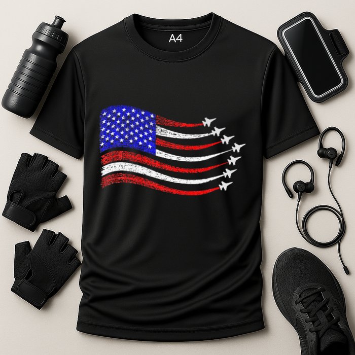 American Patriotic Fighter Jets Usa Flag Waving Cooling Performance Crew T-Shirt
